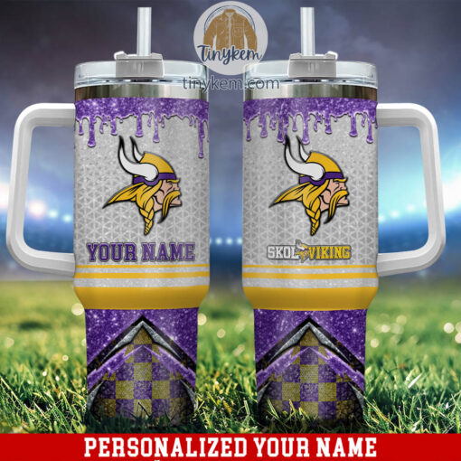 minnesota vikings glitter nfl custom stanley quencher 40oz stainless steel tumbler with handle gsfrt