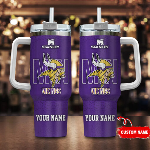 minnesota vikings nfl 3d logo custom stanley quencher 40oz stainless steel tumbler with handle djnau