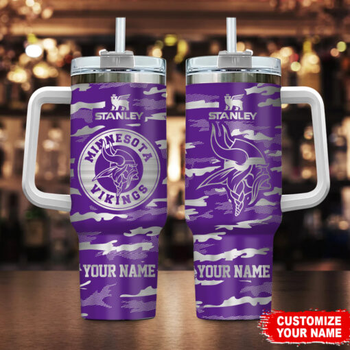 minnesota vikings nfl camo pattern custom stanley quencher 40oz stainless steel tumbler with handle fa4rr