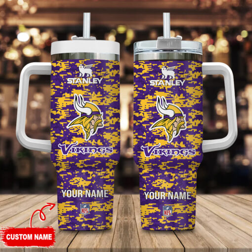 minnesota vikings nfl camouflage custom stanley quencher 40oz stainless steel tumbler with handle nc6cy