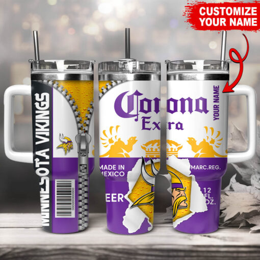 minnesota vikings nfl corona extra custom stanley quencher 40oz stainless steel tumbler with handle 2uquq