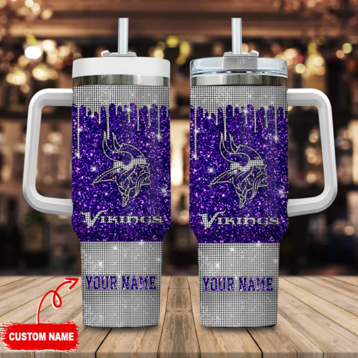 minnesota vikings nfl glitter and diamonds bling custom stanley quencher 40oz stainless steel tumbler with handle 9kmuy