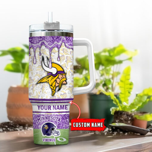 minnesota vikings nfl glitter custom stanley quencher 40oz stainless steel tumbler with handle byuie