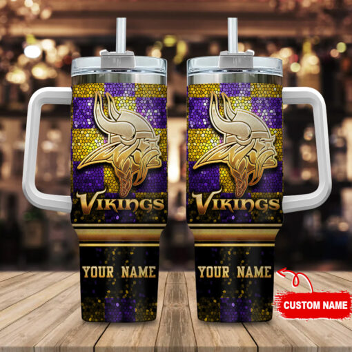 minnesota vikings nfl glitter golden logo custom stanley quencher 40oz stainless steel tumbler with handle 2k27c