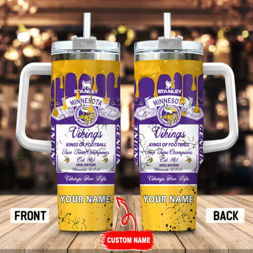 minnesota vikings nfl kings of football custom stanley quencher 40oz stainless steel tumbler with handle 4r3f1