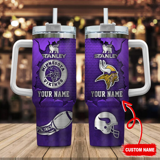 minnesota vikings nfl metal style custom stanley quencher 40oz stainless steel tumbler with handle tmcjf