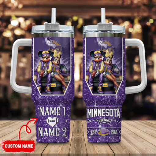 minnesota vikings nfl mickey and minnie couple custom stanley quencher 40oz stainless steel tumbler with handle 3chrv