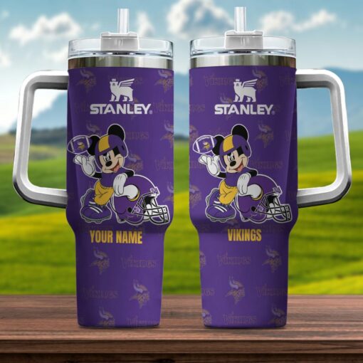 minnesota vikings nfl mickey mouse custom stanley quencher 40oz stainless steel tumbler with handle 33ell