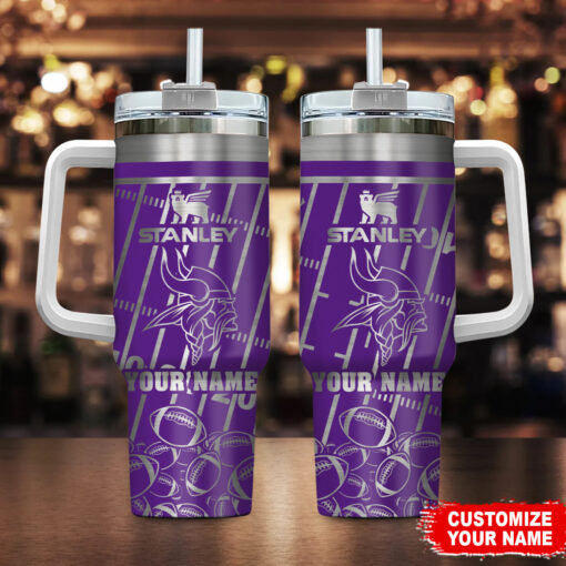 minnesota vikings nfl silver custom stanley quencher 40oz stainless steel tumbler with handle bjqzs