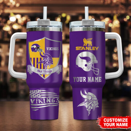 minnesota vikings nfl silver logo custom stanley quencher 40oz stainless steel tumbler with handle hneky