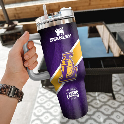 nba los angeles lakers custom stanley quencher 40oz stainless steel tumbler with handle bkdcz