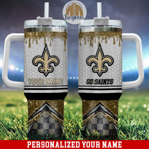 new orleans saints glitter nfl custom stanley quencher 40oz stainless steel tumbler with handle hzvyt