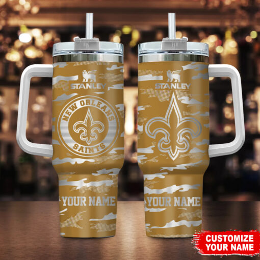 new orleans saints nfl camo pattern custom stanley quencher 40oz stainless steel tumbler with handle h5cbe