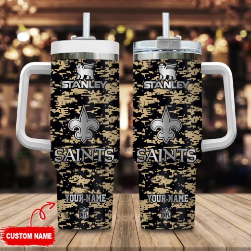 new orleans saints nfl camouflage silver logo custom stanley quencher 40oz stainless steel tumbler with handle duipy