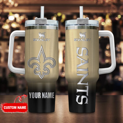 new orleans saints nfl custom stanley quencher 40oz stainless steel tumbler with handle bybti