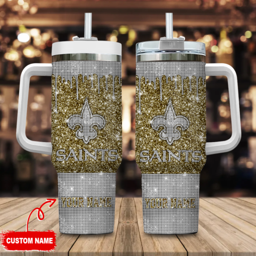 new orleans saints nfl glitter and diamonds bling custom stanley quencher 40oz stainless steel tumbler with handle ksch4