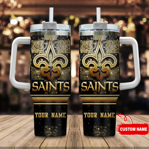 new orleans saints nfl glitter golden logo custom stanley quencher 40oz stainless steel tumbler with handle nohqu