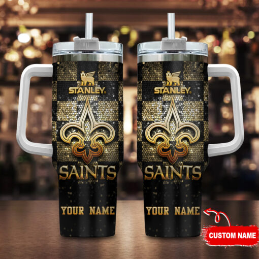 new orleans saints nfl glitter golden logo custom stanley quencher 40oz stainless steel tumbler with handle r0mrk