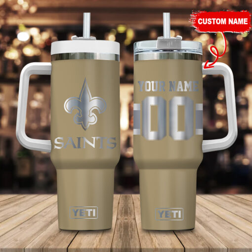 new orleans saints nfl laser engraved effect custom stanley quencher 40oz stainless steel tumbler with handle pbeas