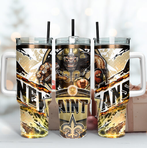 new orleans saints nfl mascot custom stanley quencher 40oz stainless steel tumbler with handle kn58y