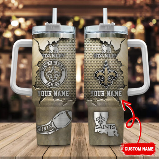 new orleans saints nfl metal style custom stanley quencher 40oz stainless steel tumbler with handle mfquq