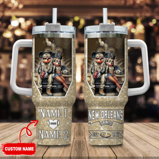 new orleans saints nfl mickey and minnie couple custom stanley quencher 40oz stainless steel tumbler with handle wccsa