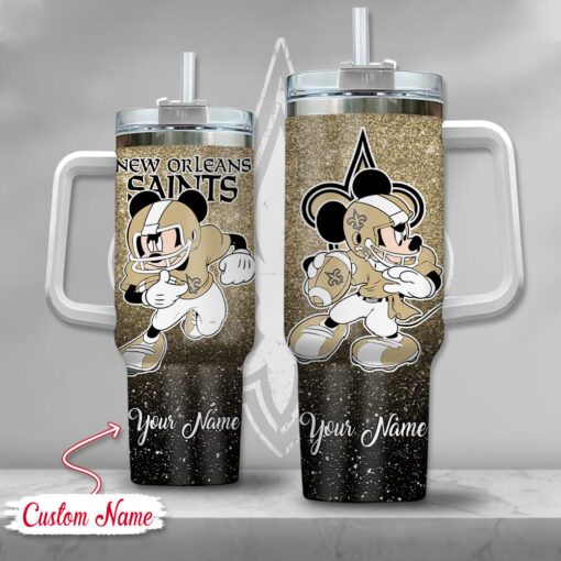 new orleans saints nfl mickey mouse glitter custom stanley quencher 40oz stainless steel tumbler with handle iclhu