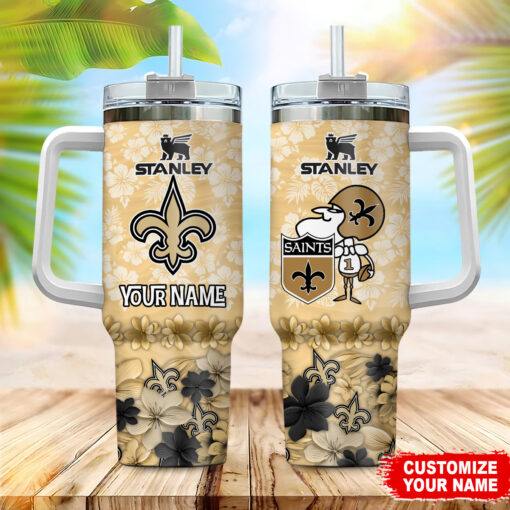 new orleans saints nfl tropical floral custom stanley quencher 40oz stainless steel zu59c