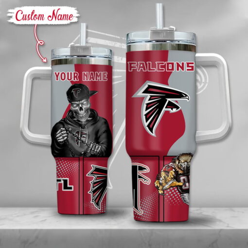 nfl atlanta falcons gangster skeleton custom stanley quencher 40oz stainless steel tumbler with handle