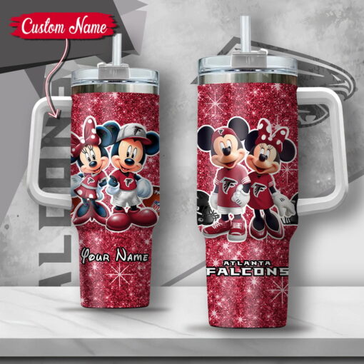 nfl atlanta falcons mickey and minnie couple custom stanley quencher 40oz stainless steel tumbler with handle fqbmb