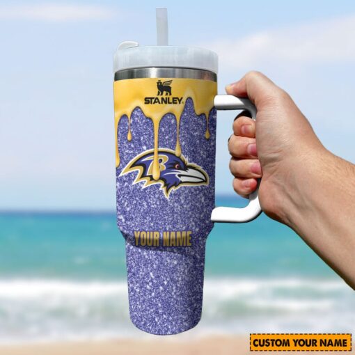 nfl baltimore ravens custom stanley quencher 40oz stainless steel tumbler with handle