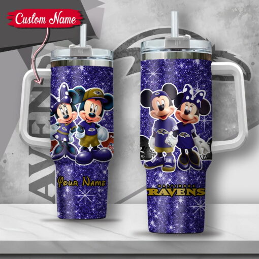 nfl baltimore ravens mickey and minnie couple custom stanley quencher 40oz stainless steel tumbler with handle skfnt