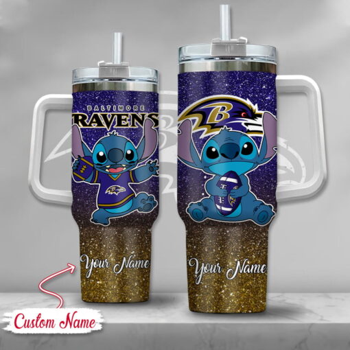 nfl baltimore ravens stitch glitter custom stanley quencher 40oz stainless steel tumbler with handle