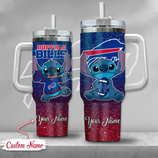 nfl buffalo bills stitch glitter custom stanley quencher 40oz stainless steel tumbler with handle a0kkj