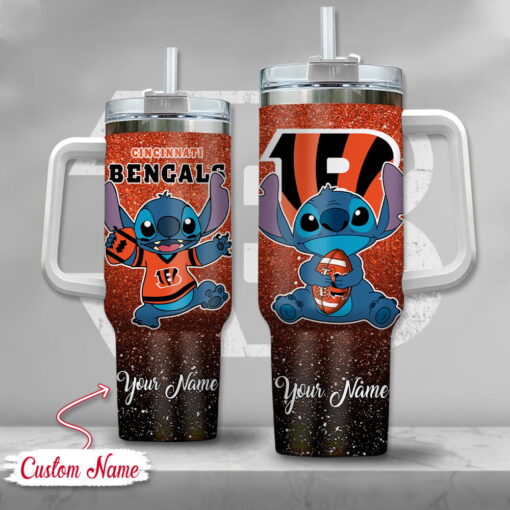 nfl cincinnati bengals stitch glitter custom stanley quencher 40oz stainless steel tumbler with handle lhthp