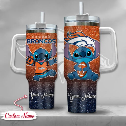 nfl denver broncos stitch glitter custom stanley quencher 40oz stainless steel tumbler with handle zhs1y