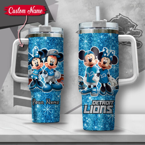 nfl detroit lions mickey and minnie couple custom stanley quencher 40oz stainless steel tumbler with handle o225t