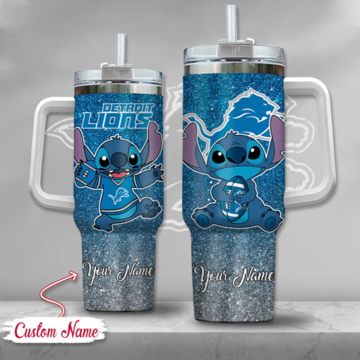 nfl detroit lions stitch glitter custom stanley quencher 40oz stainless steel tumbler with handle giu4l