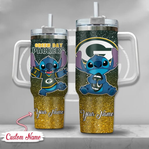 nfl green bay packers stitch glitter custom stanley quencher 40oz stainless steel tumbler with handle zozqo