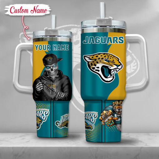 nfl jacksonville jaguars gangster skeleton custom stanley quencher 40oz stainless steel tumbler with handle 5erjt