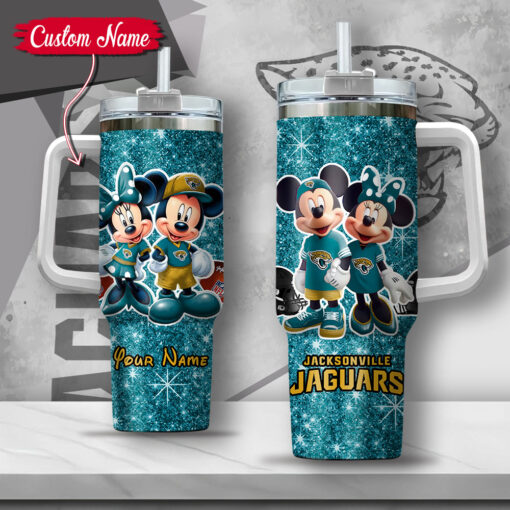 nfl jacksonville jaguars mickey and minnie couple custom stanley quencher 40oz stainless steel tumbler with handle vdp0b