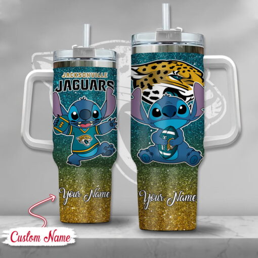 nfl jacksonville jaguars stitch glitter custom stanley quencher 40oz stainless steel tumbler with handle gkhit