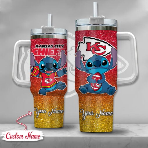 nfl kansas city chiefs stitch glitter custom stanley quencher 40oz stainless steel tumbler with handle zfqqy