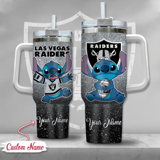 nfl las vegas raiders stitch glitter custom stanley quencher 40oz stainless steel tumbler with handle ent5o