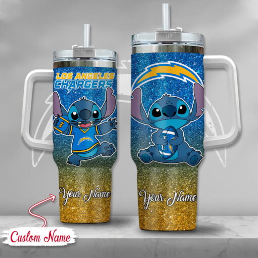 nfl los angeles chargers stitch glitter custom stanley quencher 40oz stainless steel tumbler with handle ojjjs