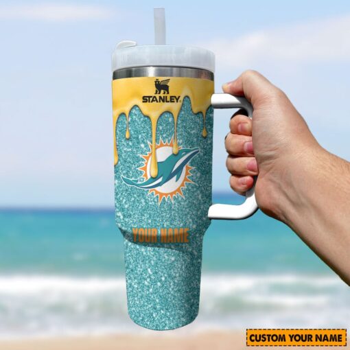 nfl miami dolphins custom stanley quencher 40oz stainless steel tumbler with handle 4eja4