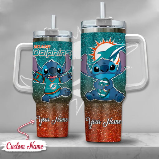 nfl miami dolphins stitch glitter custom stanley quencher 40oz stainless steel tumbler with handle om6qt