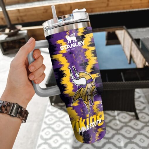 nfl minnesota vikings custom stanley quencher 40oz stainless steel tumbler with handle hqp5m