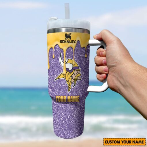 nfl minnesota vikings custom stanley quencher 40oz stainless steel tumbler with handle tl4ik