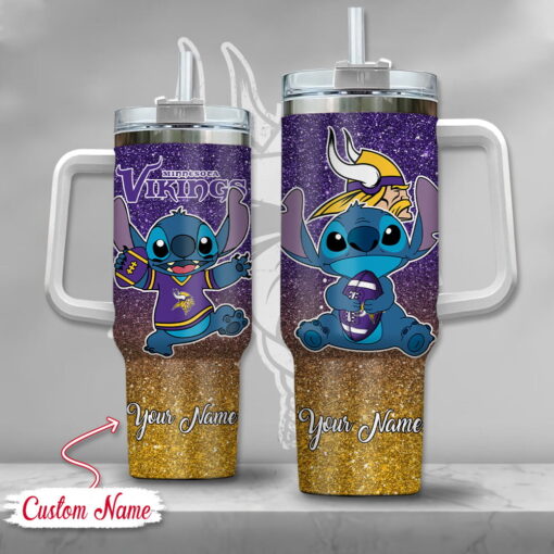 nfl minnesota vikings stitch glitter custom stanley quencher 40oz stainless steel tumbler with handle pvjik